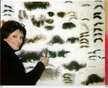 Sharon Danley with moustaches, side burns & eyebrows for Hockey documentary
