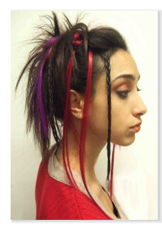 feathered updo with coloured hair extensions & hair ropes