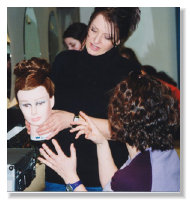 sharon teaching hairstyling for makeup artists