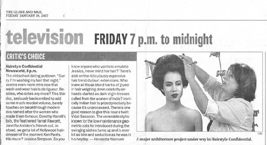 Critic's Choice, Sharon Danley hairstyling for CBC's Hairstyling Confidential